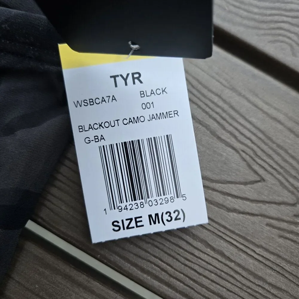 TYR Durafast Elite Camo Drawstring Black Men's Swim Jammer Size 32 New
